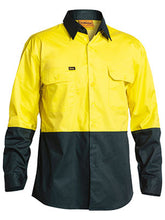 4XL Bisley Yellow/Bottle 2 Tone Hi Vis Cool Lightweight Drill Shirt Long Sleeve (BS6895)